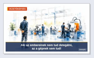 Delegálás vezetőknek: nyugodt vezető figyeli, ahogy csapata önállóan dolgozik egy korszerű gyártócsarnokban – akvarell illusztráció