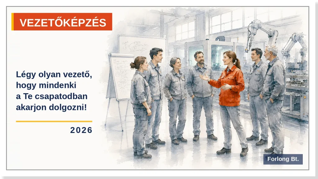 Gyakorlatorientált vezetőképzés – csapatmegbeszélés a gyártósoron, vezető és csapata