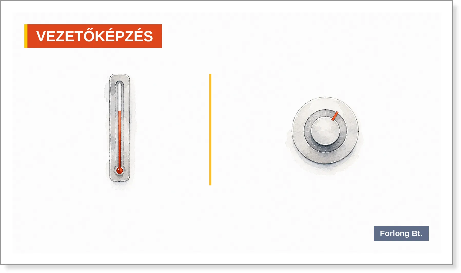 Hőmérő és termosztát mint vezetői metafora, minimalista akvarell illusztráció